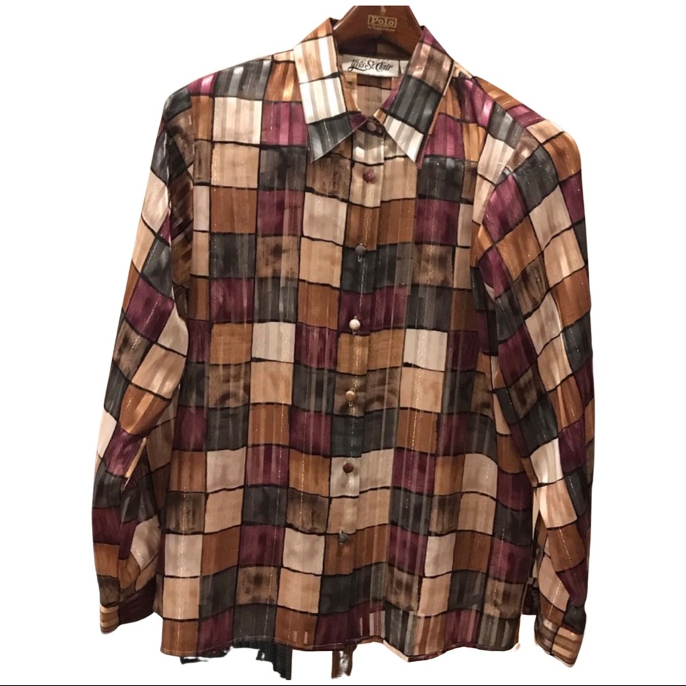 VintageYves St. Clair, Geometric, Squares, Button-down shirt